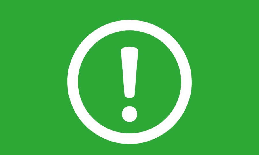 White vector illustration of an exclamation point on a green background